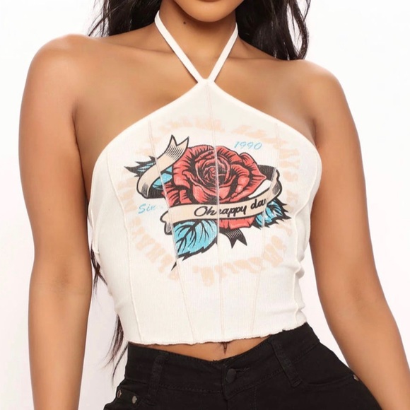 Ivory Cropped Halter Top - Picture 1 of 9